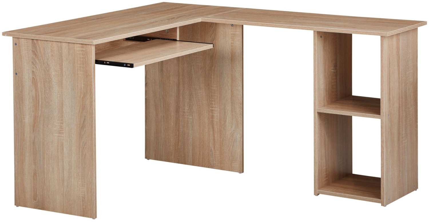 Design Schreibtischkombination 140 x 75,5 x 120 cm Sonoma, Schreibtisch mit Regal und Tastaturauszug, Arbeitszimmer Home Office Tisch Büro Modern Bild 1