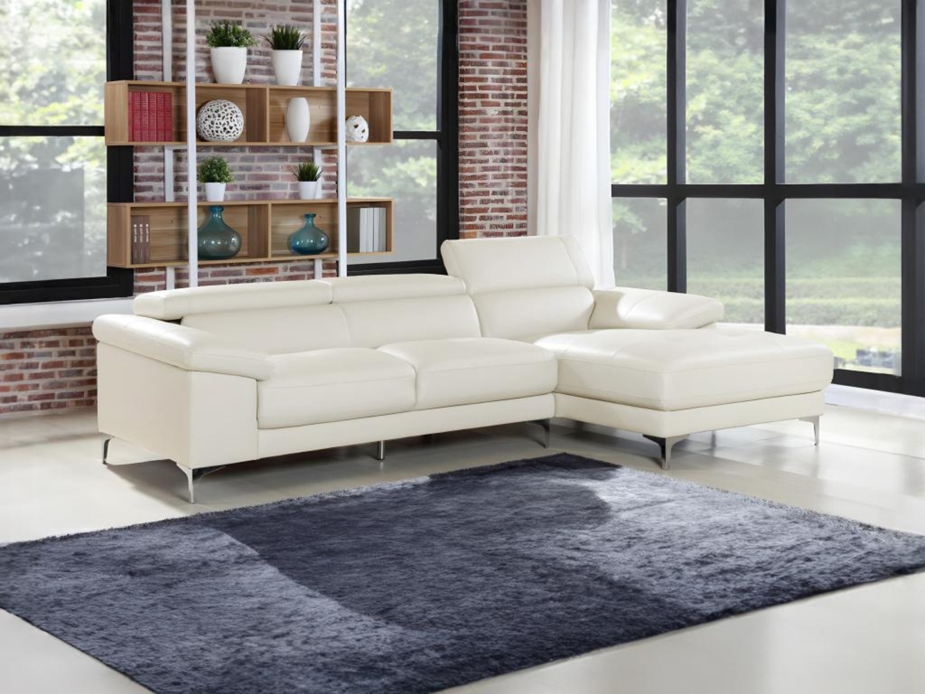 Vente-unique - Ecksofa - Ecke Rechts - Leder - Weiß - SOLANGE Bild 1