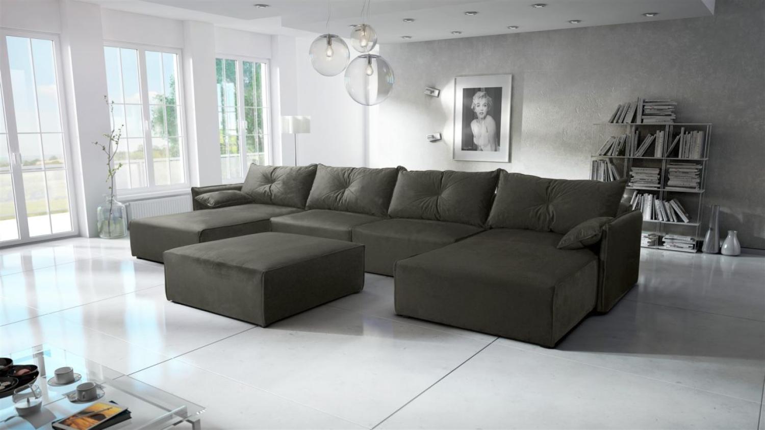 Wohnlandschaft mit Schlaffunktion HUNTER in Stoff Royal Dunkelgrau Inkl. Hocker Bild 1