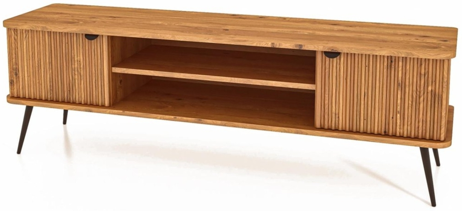 TV-Board Tula Wildeiche massiv 180x46x57 mit 2 Türen 2 Fächern und Riffelfront Bild 1