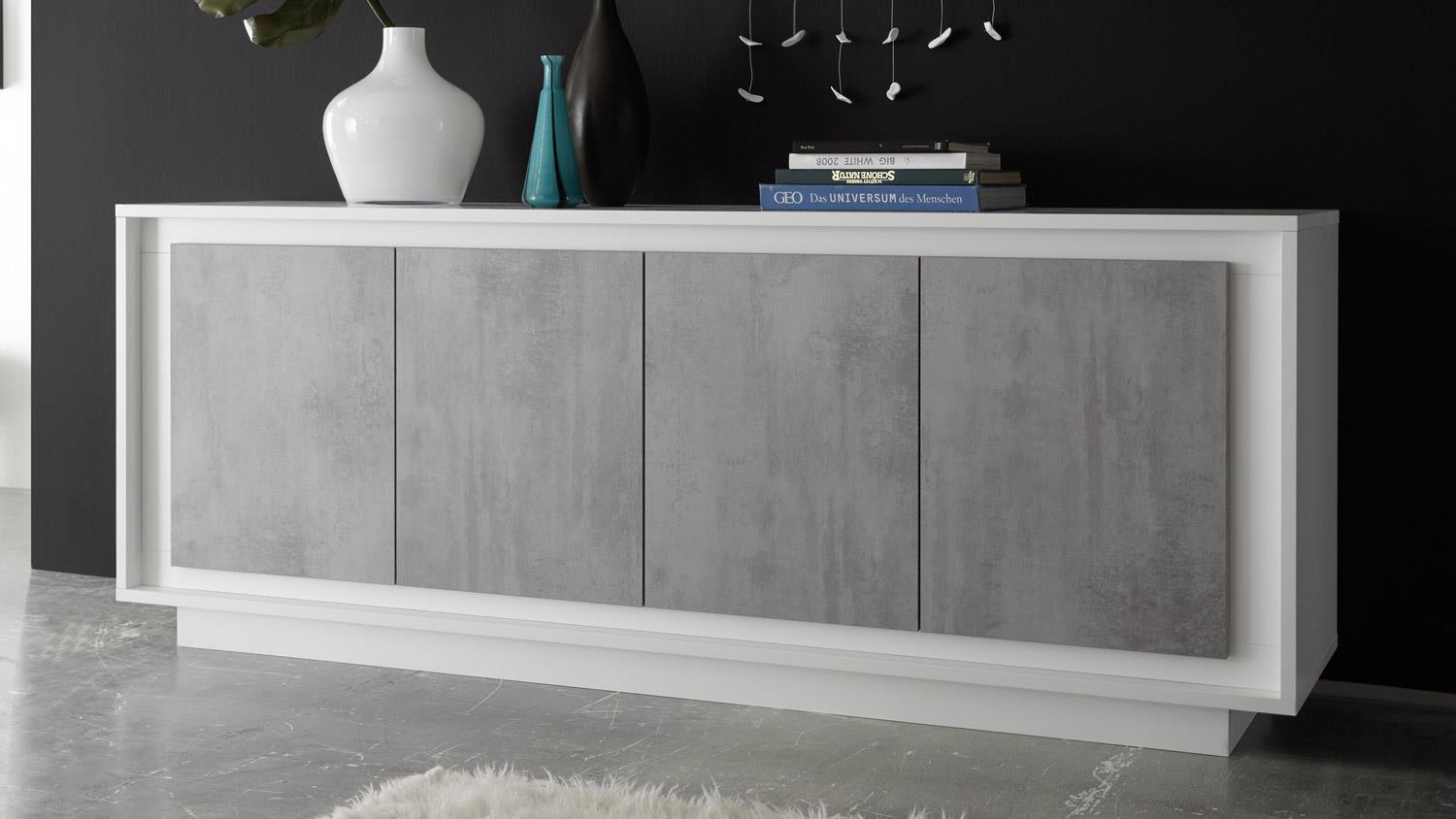 Sideboard 'SKY', weiß matt und Beton mit Softclose Bild 1