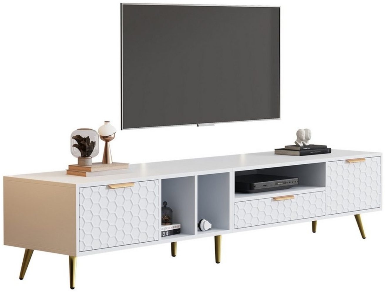 HAUSS SPOLE Lowboard TV-Ständer mit mattem Wabenmuster für Fernseher bis zu 80 Zoll weiß (TV-Schrank,Fernsehtisch,TV-Board,TV-Ständer, 1 St, 2 Türen, 1 Schubladen), mit mattem Wabenmuster, für Fernseher bis zu 80 Zoll Bild 1