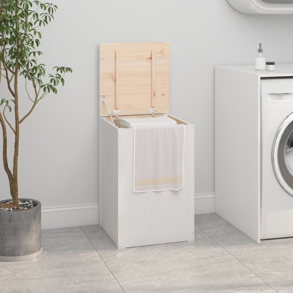 vidaXL Wäschetruhe Weiß 44x44x66 cm Massivholz Kiefer 823565 Bild 1