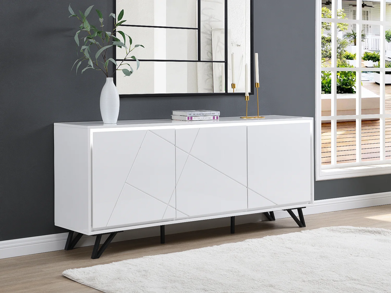 Vente-unique - Sideboard 3 Türen - Mit LED-Beleuchtung - MDF - Weiß lackiert - SALIANO Bild 1