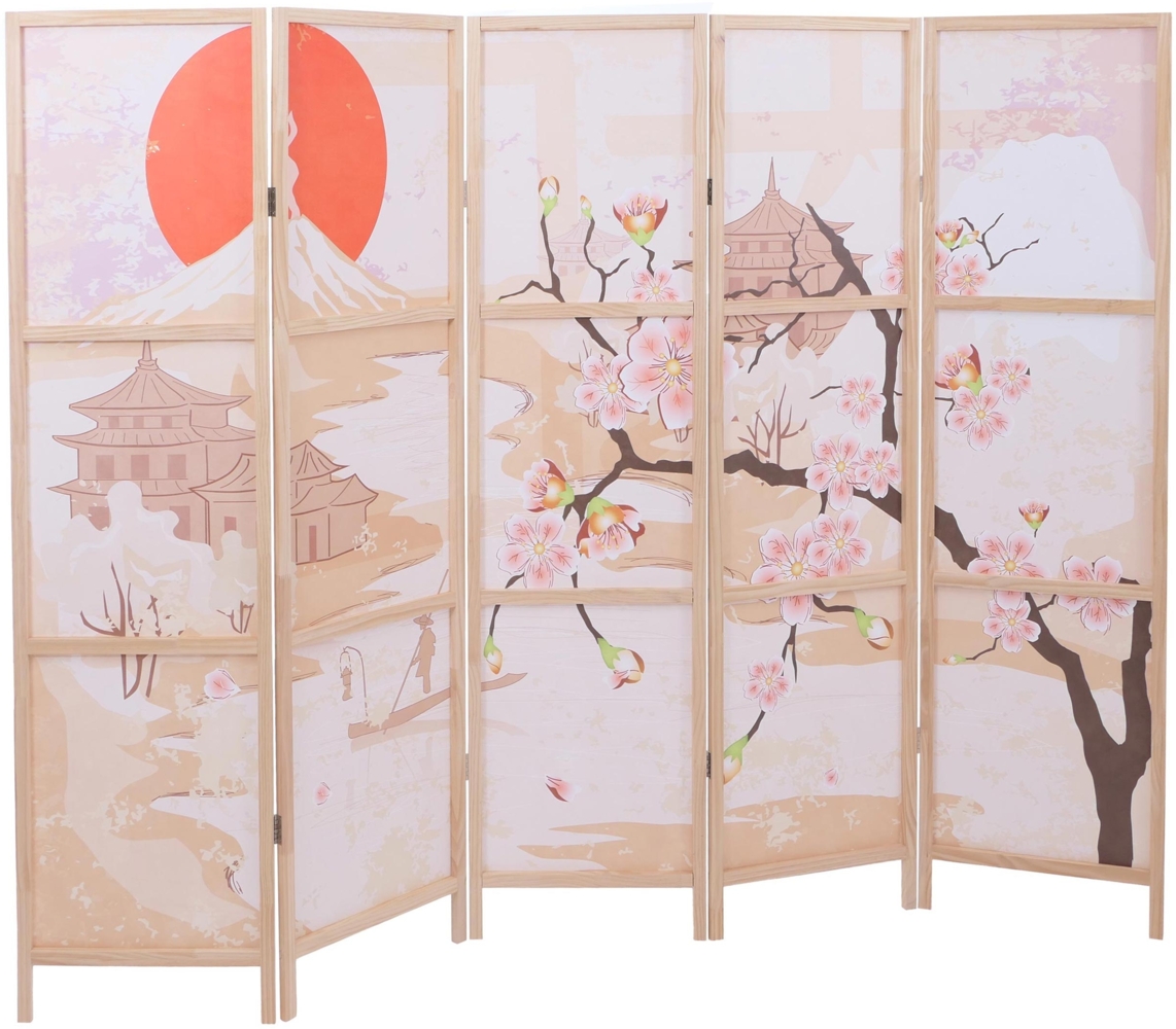 Paravent HWC-O70, Trennwand Sichtschutz Raumtrennung Naturmotive Holz MVG Polyethylen 170x227 cm ~ Kirschblüten Bild 1