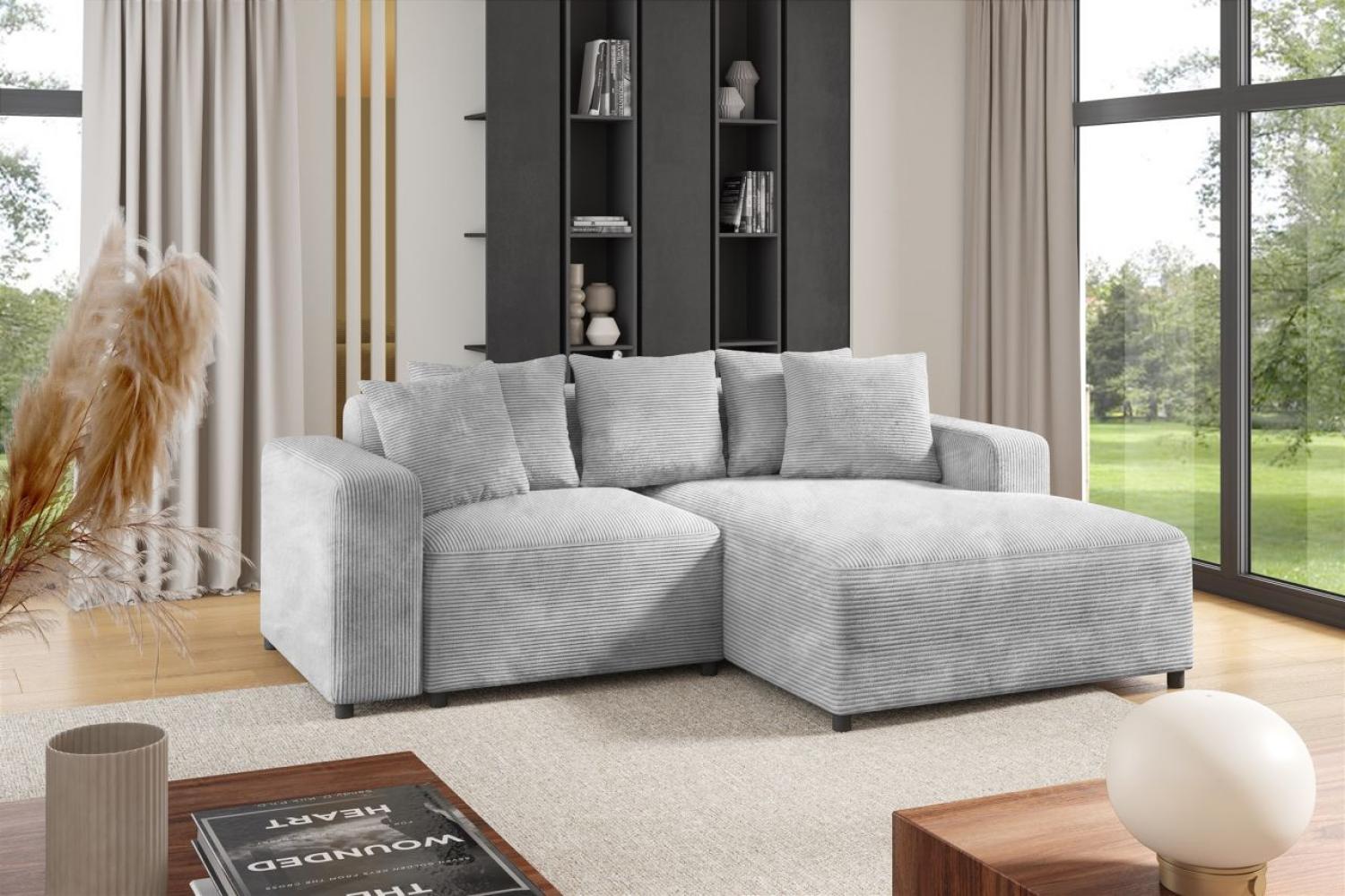 Ecksofa Designersofa Sofa MEGAN XS in Stoff Poso Hellgrau Ottomane Rechts Bild 1