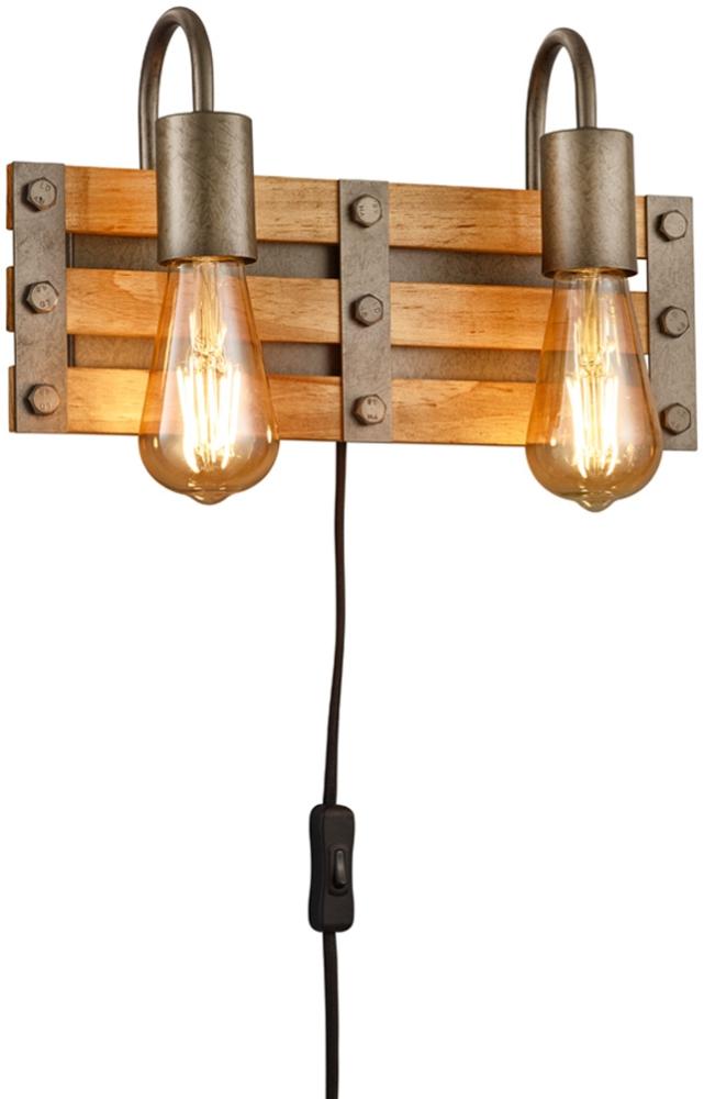 LED Wandlampe 2flammig, Holz & Metall mit Schalter und Stecker, Breite 35cm Bild 1