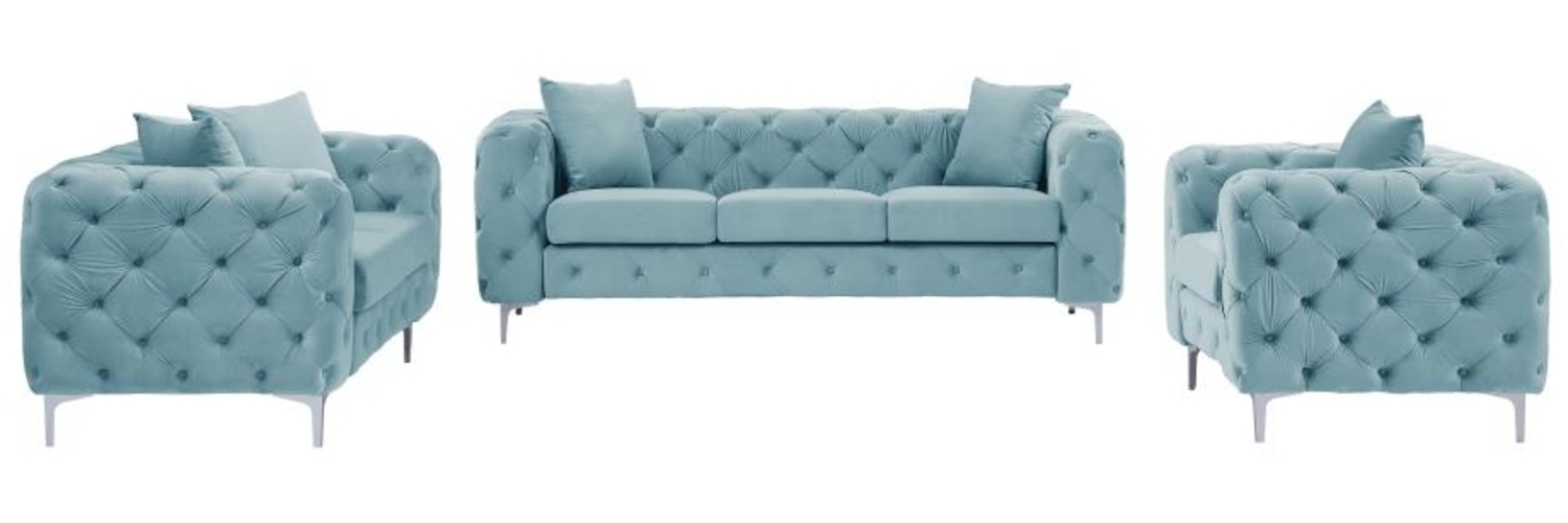 Vente-unique - Chesterfield-Sofa 3-Sitzer, 2-Sitzer & Chesterfield-Sessel - Samt - Pastellblau - EDWINA Bild 1