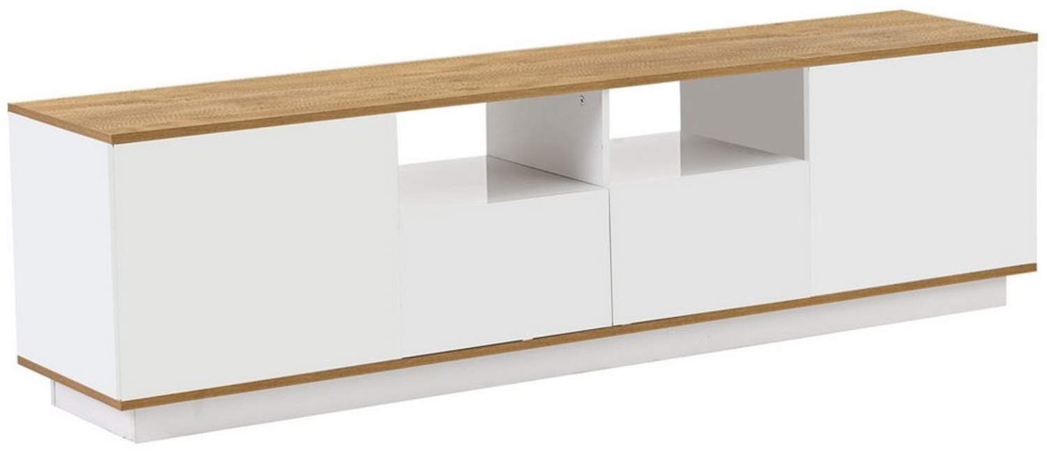 KLAM HOME Lowboard TV-Schrank Mit LED-Licht 2 Schubladen und 4 offene Regale, TV-Board Fernsehschrank Kommode für Wohnzimmer Schlafzimmer Bild 1