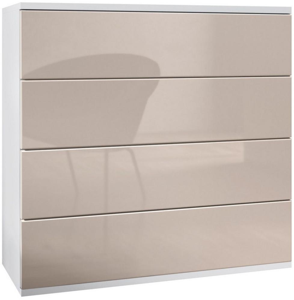 Vladon Kommode Pavos V3 (Sideboard hängend, mit 4 Schubladen), Weiß matt/Sandgrau Hochglanz (76 x 94 x 35 cm) Bild 1