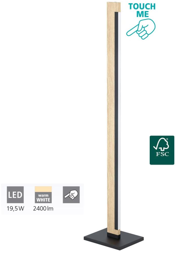 Eglo 99296 LED Stehleuchte CAMACHO schwarz, braun H:126cm mit Touchdimmer dimmbar 3000K Bild 1