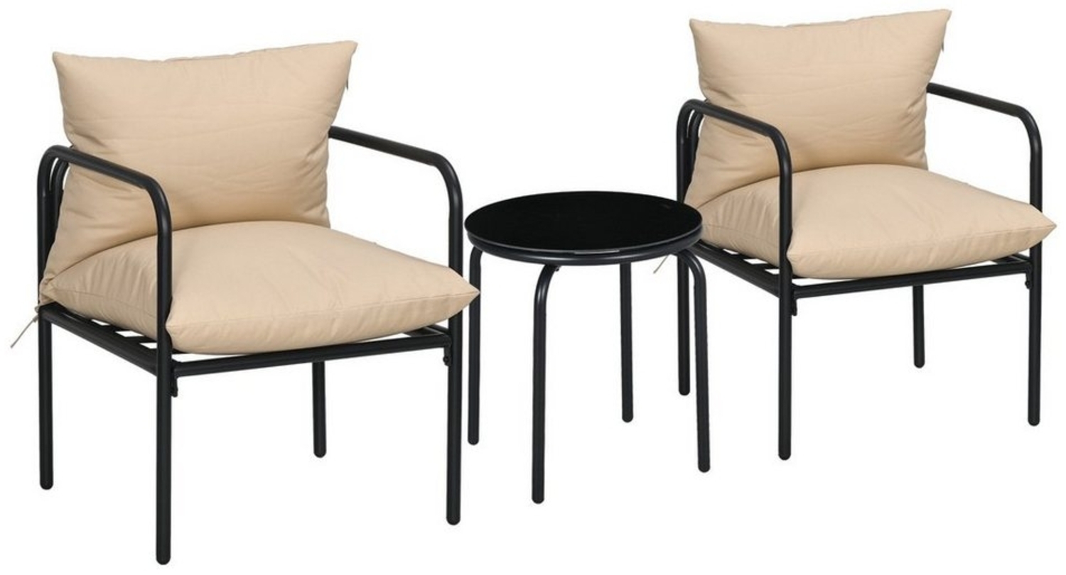 Outsunny Balkonset Bistro-Set mit 2 Stühlen, 1 Couchtisch, Gartensitzgruppe für Balkon, (Balkonmöbel-Set mit Sitzkissen, 3-tlg, 3tlg. Gartenmöbel-Set), Stahl, Beige Bild 1