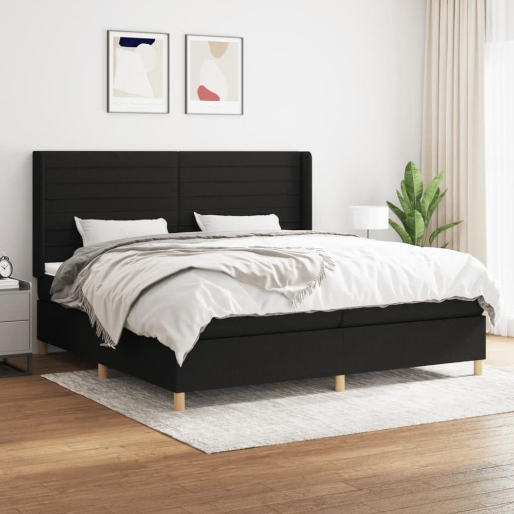 vidaXL Boxspringbett mit Matratze Stoff Schwarz 200 x 200 cm, Härtegrad: H2 [3132099] Bild 1