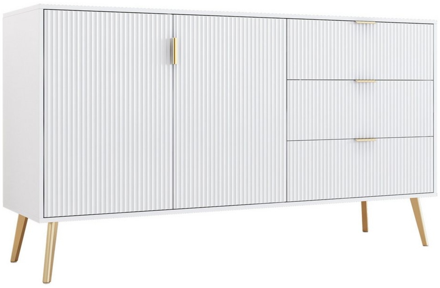 Yorbay Kommode mit 3 Schubladen und 2 Türen,Sideboard 140 cm, Ideal für Wohnzimmer, Schlafzimmer, Flur, Weiß Bild 1