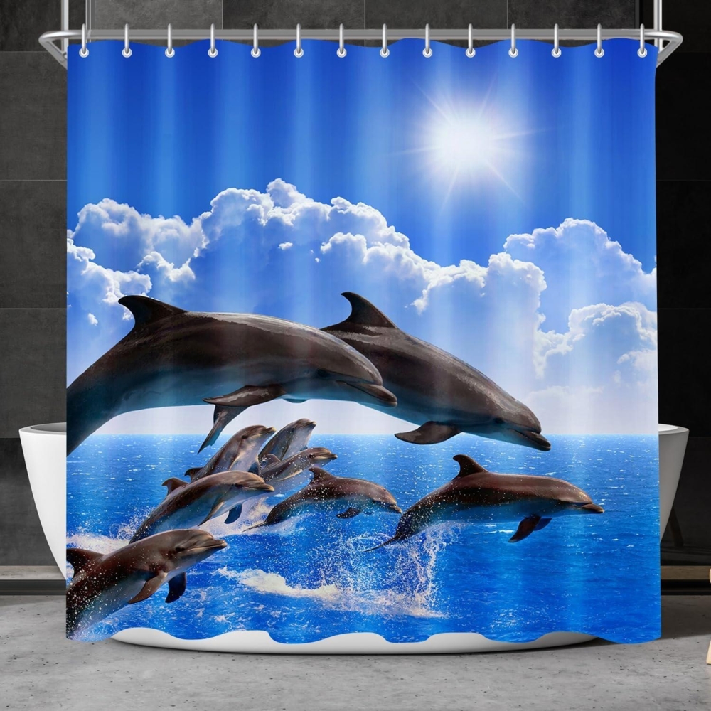 Duschvorhang 180x160cm Delphin Wasserabweisend Antischimmel Polyester Textil Bild 1
