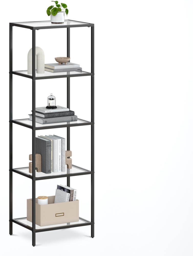 Vasagle Standregal mit 5 Ebenen, Hartglas / Stahlgestell schwarz, 30 x 40 x 124,5 cm Bild 1