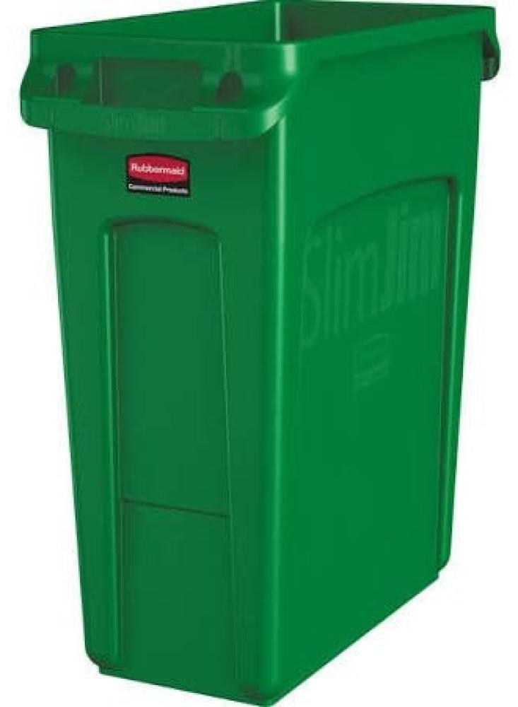 Rubbermaid Vented Slim Jim Rubbish Bin Waste Receptacle, 60 Litres, Green, Plastic, 1955960 Bild 1