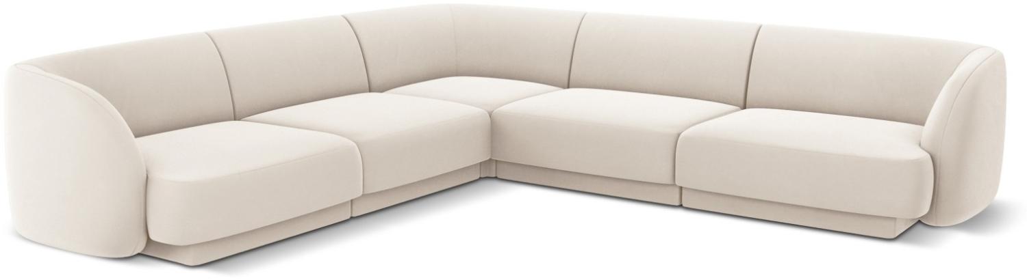 Micadoni 5-Sitzer Samtstoff Reversible Ecksofa Miley | Bezug Light Beige | Beinfarbe Black Plastic Bild 1