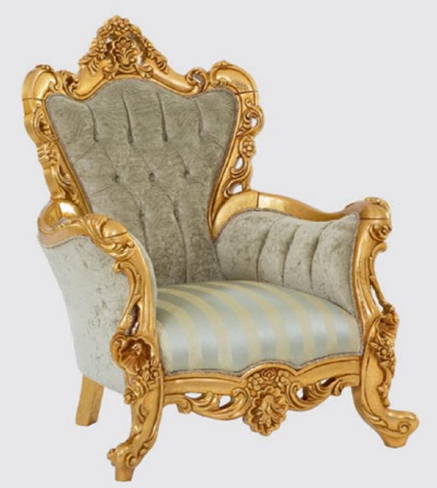 Casa Padrino Luxus Barock Sessel Grün / Gold 100 x 100 x H. 122 cm - Handgefertigter Wohnzimmer Sessel mit elegantem Muster - Barock Wohnzimmer Möbel - Edel & Prunkvoll Bild 1