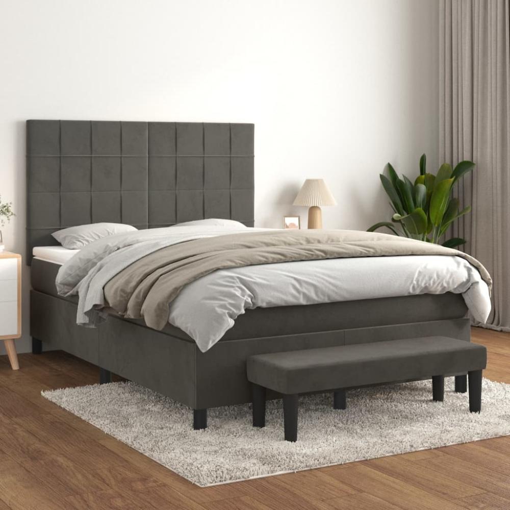 vidaXL Boxspringbett mit Matratze Dunkelgrau 140x200 cm Samt 3137846 Bild 1