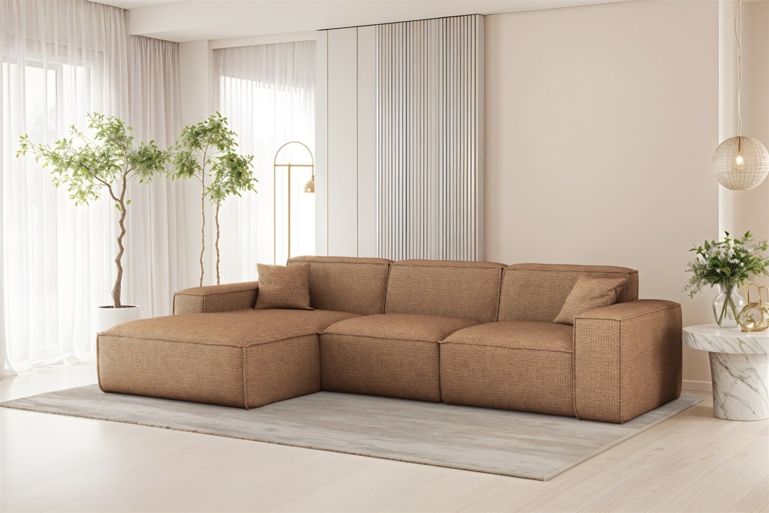 Ecksofa Designersofa CELES PREMIUM in Stoff Artico Rostbraun Ottomane Links Bild 1