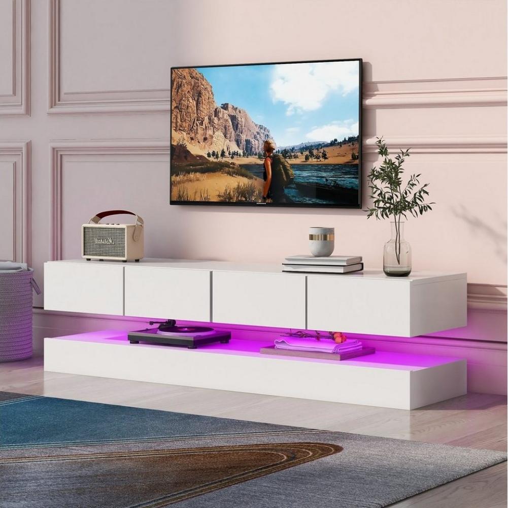 Sweiko Lowboard (wandmontierter TV-Lowboard mit offenem Fach und 4 Schubladen, TV-Schrank mit 16-farbiger LED-Beleuchtung und Fernbedienung), weiß, 130*33*15cm Bild 1