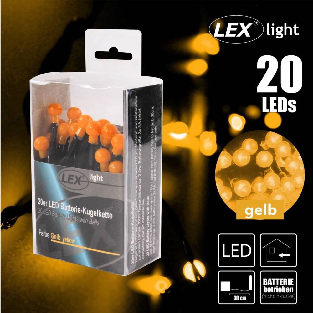 20er LED Batterie Kugelkette Lichterkette gelb Kugeln Batterie Beleuchtung Bild 1