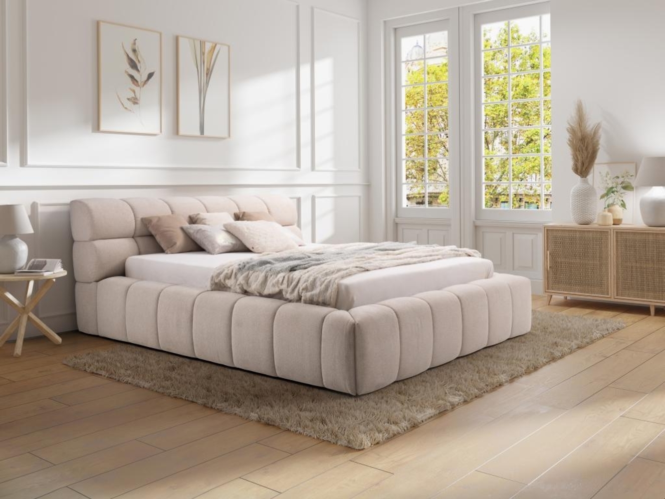 Vente-unique - Bett mit Bettkasten - 180 x 200 cm - Stoff - Beige - FORVIK II von Pascal Morabito Bild 1