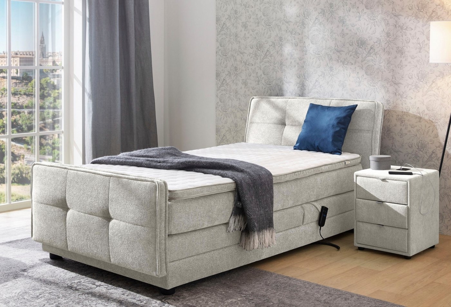 Jockenhöfer 'Paloma' Boxspringbett, 120x200 cm, Mittelstruktur Hellgrau Bild 1
