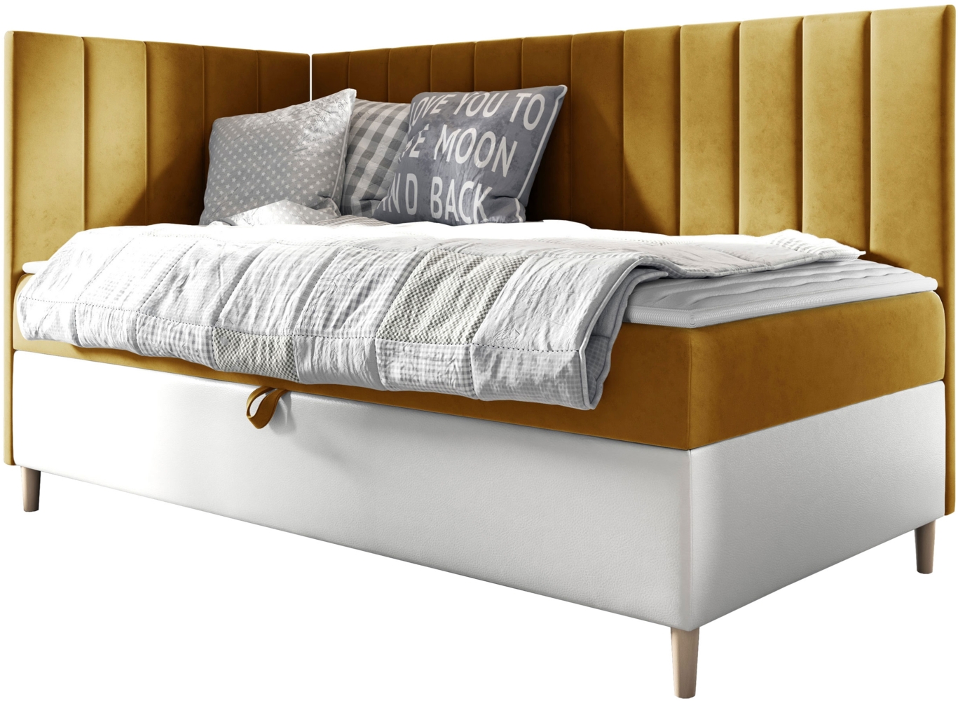 Boxspringbett Chapeni 'Junior 3' gelb 100 x 200 cm Links Bild 1