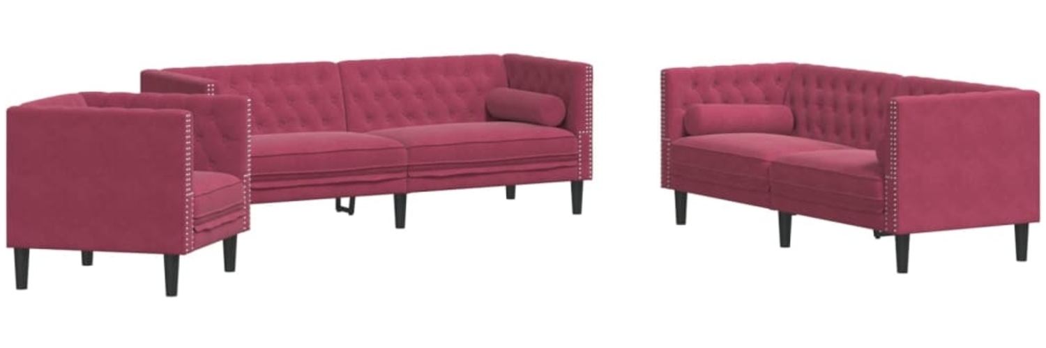 vidaXL 3-tlg. Chesterfield-Sofa-Set mit Nackenrollen Weinrot Samt 3209285 Bild 1