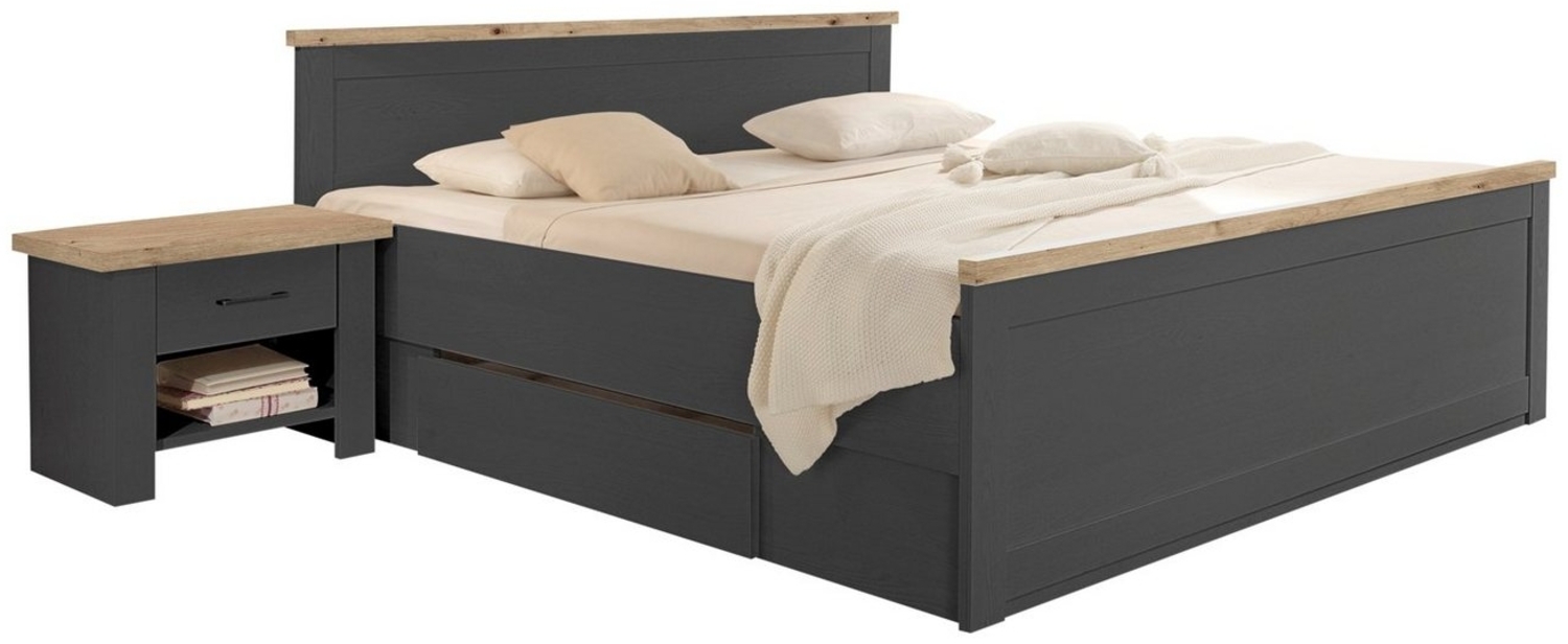 Bettanlage Latina / Locarno, Holzwerkstoff, Schwarz, Holzfarben, 186 x 91 x 205 cm Bild 1