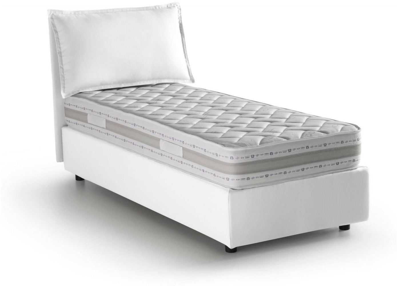 Dmora Einzelbett Armaduk, Bettkasten mit Stoffbezug, 100 % Made in Italy, Öffnung vorne, inklusive Matratze 80 x 190 cm, Weiß Bild 1