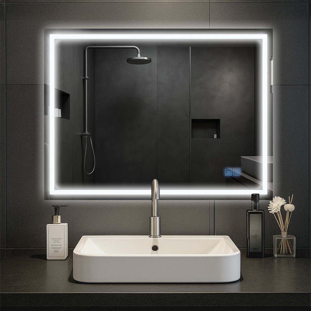 CLP Badspiegel Jaffrey Bluetooth-Lautsprecher Anti-Beschlag Quer- und Hochformat LED,60x80 cm Bild 1