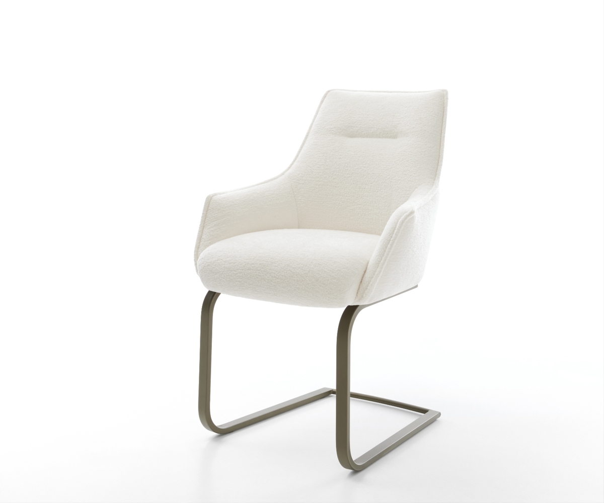 Freischwinger Alja-Flex mit Armlehnen Bouclé Soft Beige Freischwinger flach Effektfinish Titan Taschenfederkern Bild 1