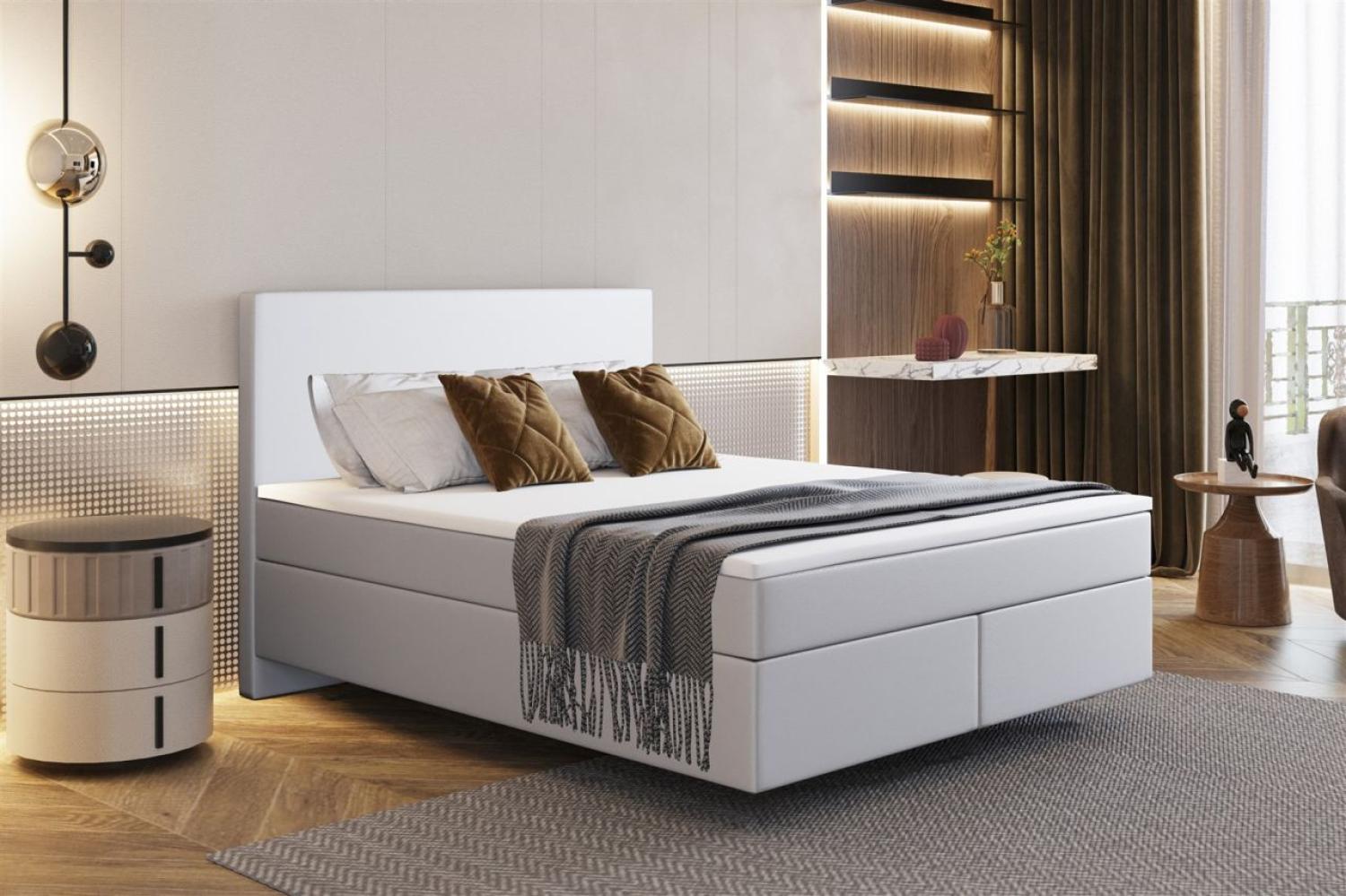 Boxspringbett Schlafzimmerbett ROCIO Nr. 5 Premium 200x200cm in Kunstleder Weiss Bild 1