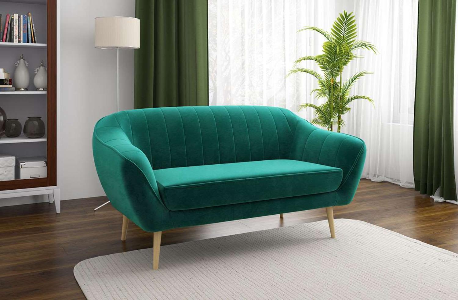 Klassische Sofas, hohe Holzbeine, Skandinavischer Stil - ELI - 3 Sitzer - Dunkelgrün Velours Bild 1