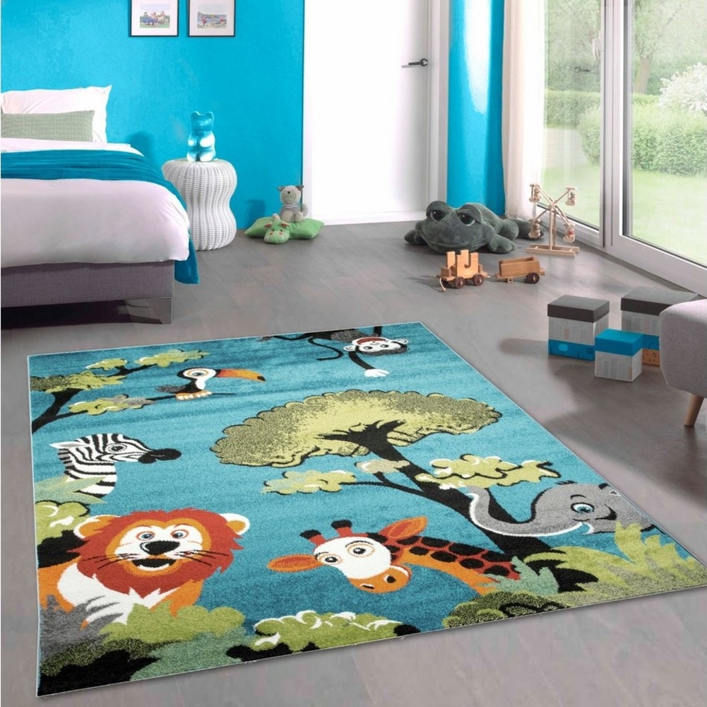 Carpetia Kinderteppich Waldtier-Teppich in Blau Ein gemütliches Highlight, rechteckig Bild 1