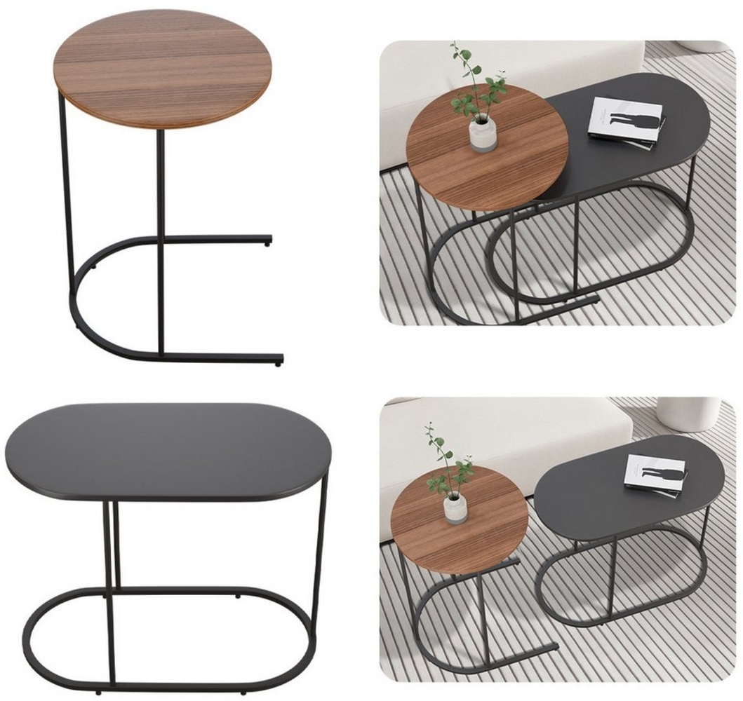 MULISOFT Beistelltisch Sofatisch Couchtisch 2er Set Wohnzimmertisch Satztisch Kaffeetisch (Beistelltisch 2er Set für Wohnzimmer und Schlafzimmer, großer Tisch(58x31x47cm),Kleiner Tisch(38x55cm), Tisch Wohnzimmer mit Metallgestell Beistelltisch aus MDF Bild 1