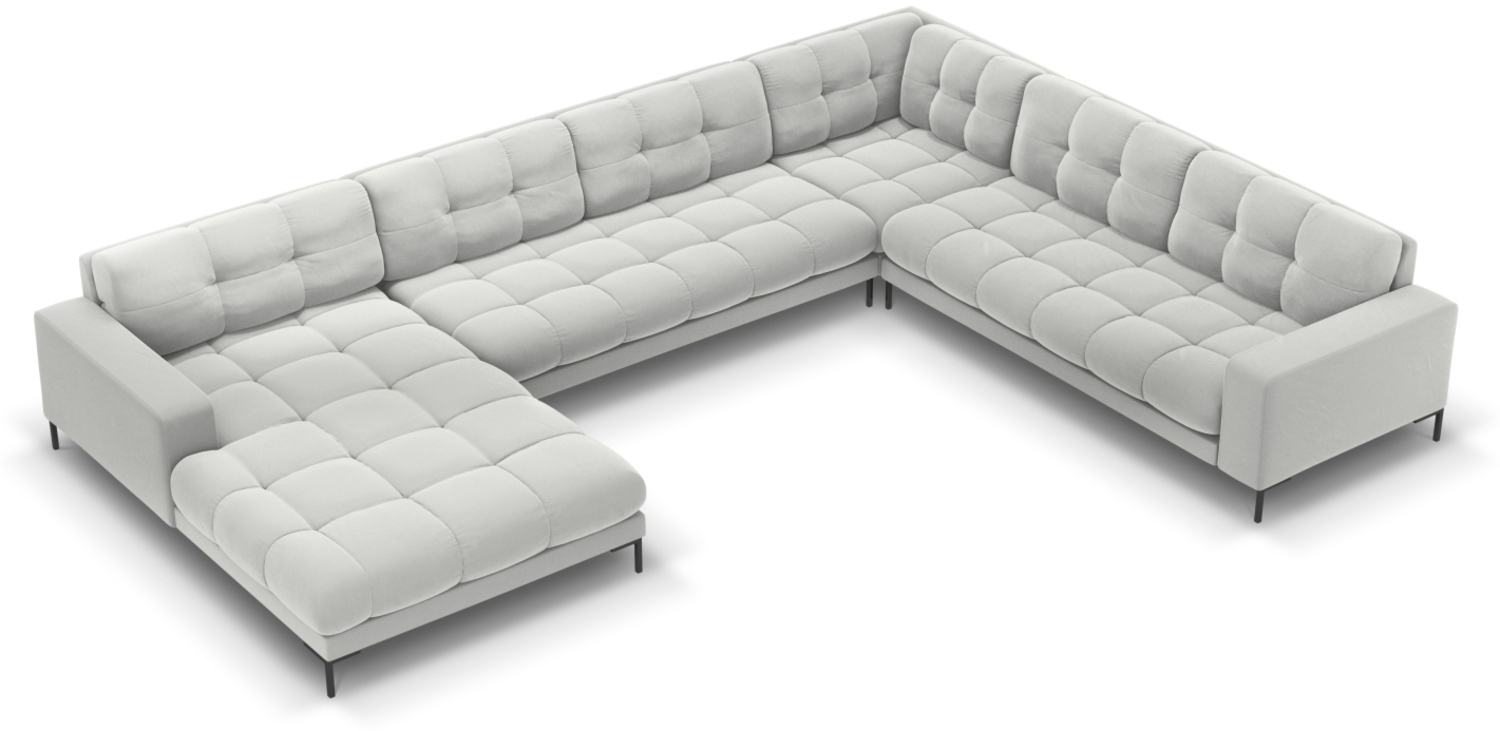 Micadoni Wohnlandschaft Mamaia 7-Sitzer Rechts Samtstoff Bluvel Silber schwarze Beine Bild 1