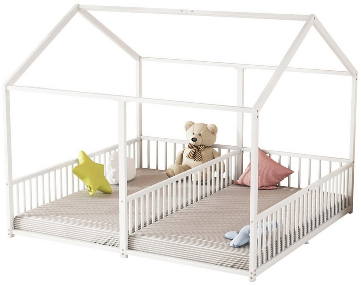 Flieks Kinderbett, Metallbett Hausbett Doppelbett 90x200cm*2 mit Geländer Bild 1