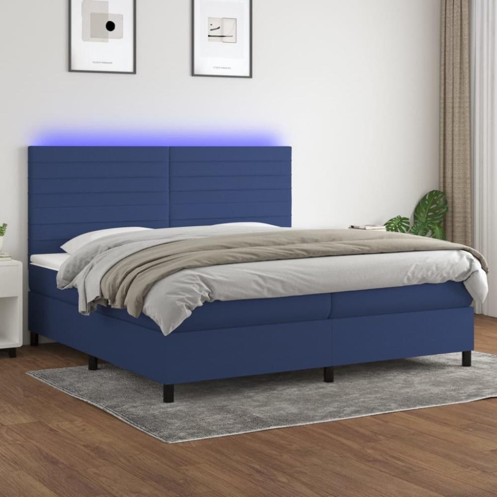 Boxspringbett mit Matratze & LED Stoff Blau 200 x 200 cm, Härtegrad: H2 [3134987] Bild 1