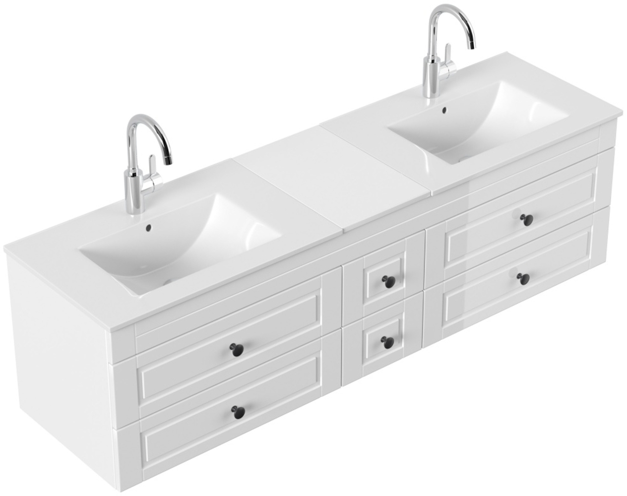 Badmöbel Milano XL Cottage Doppel-Waschbecken SoftClose weiss hochglanz : Weiss hochglanz Bild 1