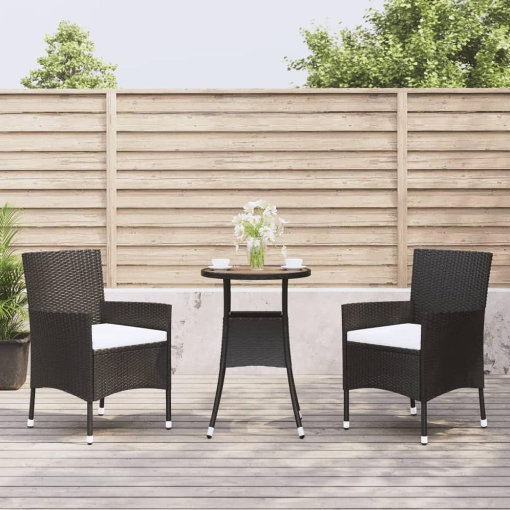 vidaXL 3-tlg. Garten-Bistro-Set mit Kissen Schwarz Poly Rattan 3187432 Bild 1