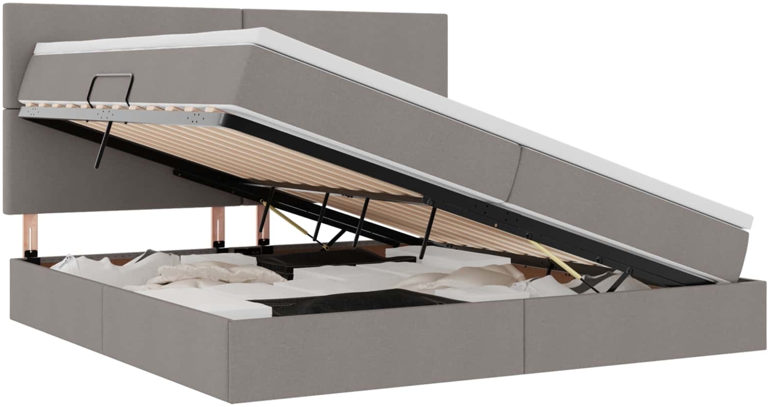 vidaXL Bett mit LED-Lichtleisten mit Kopfteil Taupe 200 x 200 cm Stoff 3372378 Bild 1