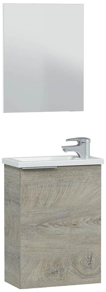 Waschbeckenunterschrank >COMPACT< (2er-Set) mit Spiegel, Alaska-Eiche - 40x58x22 (BxHxT) Bild 1