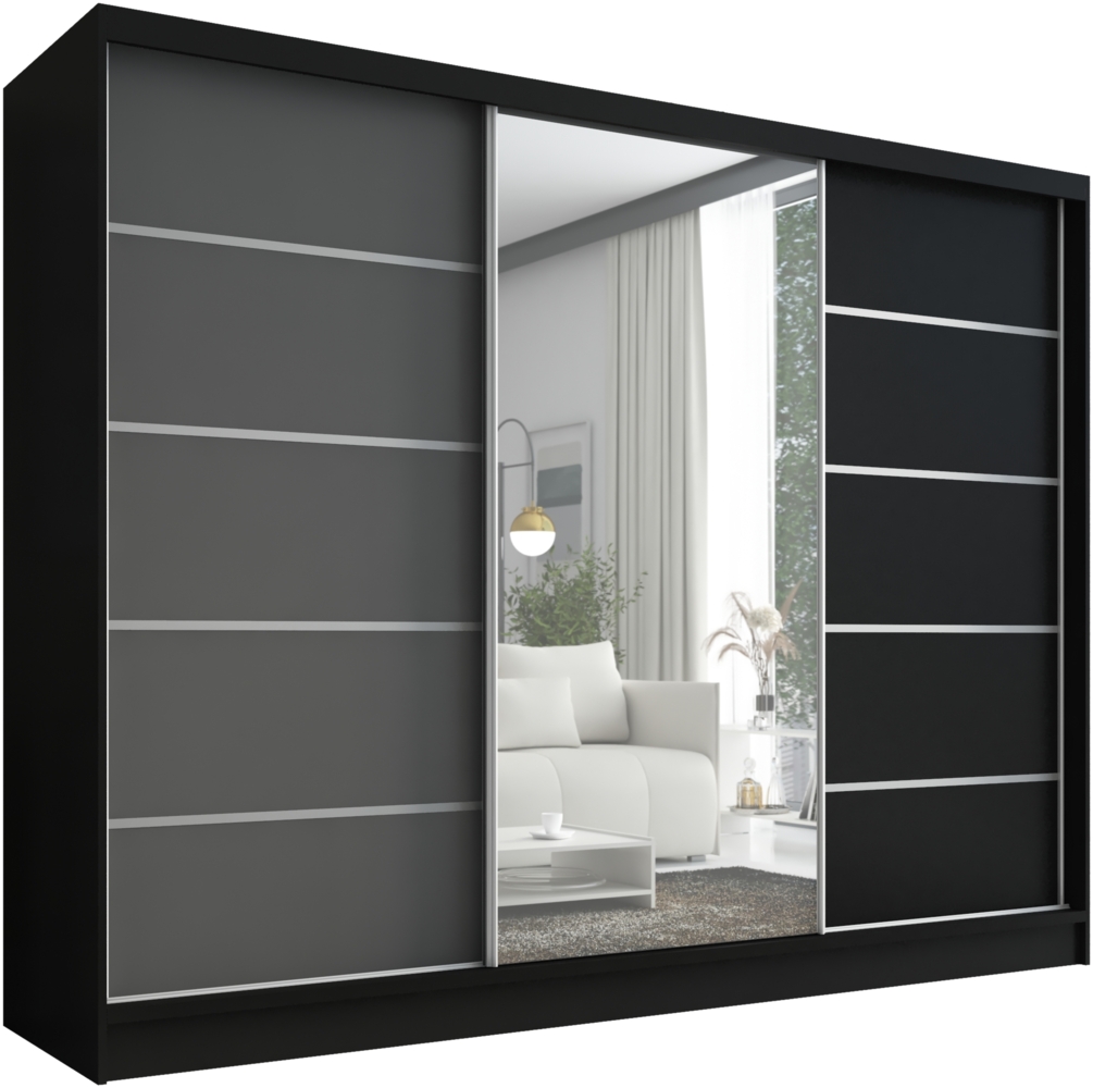 A&J MöbelLand Schwebetürenschrank AURELIA, Schwarz, Graphit | Schwarz, Leiste: Weiß Bild 1