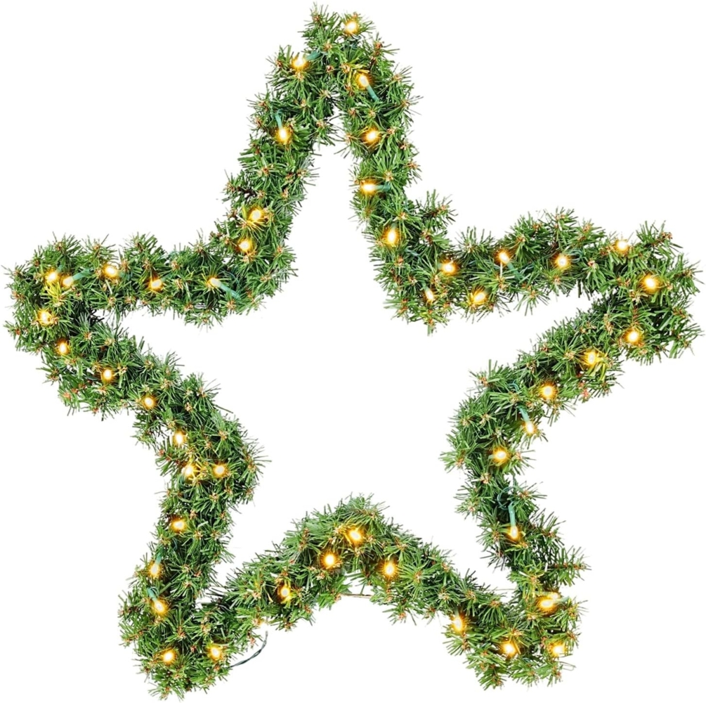 SALCAR Premium Weihnachtsstern 55 cm aus PVC mit 240 Zweigen & warmweißem LED Lichterkette – Festliche Weihnachtsdeko für Tür, Kamin, Balkon oder Garten, batteriebetrieben Bild 1