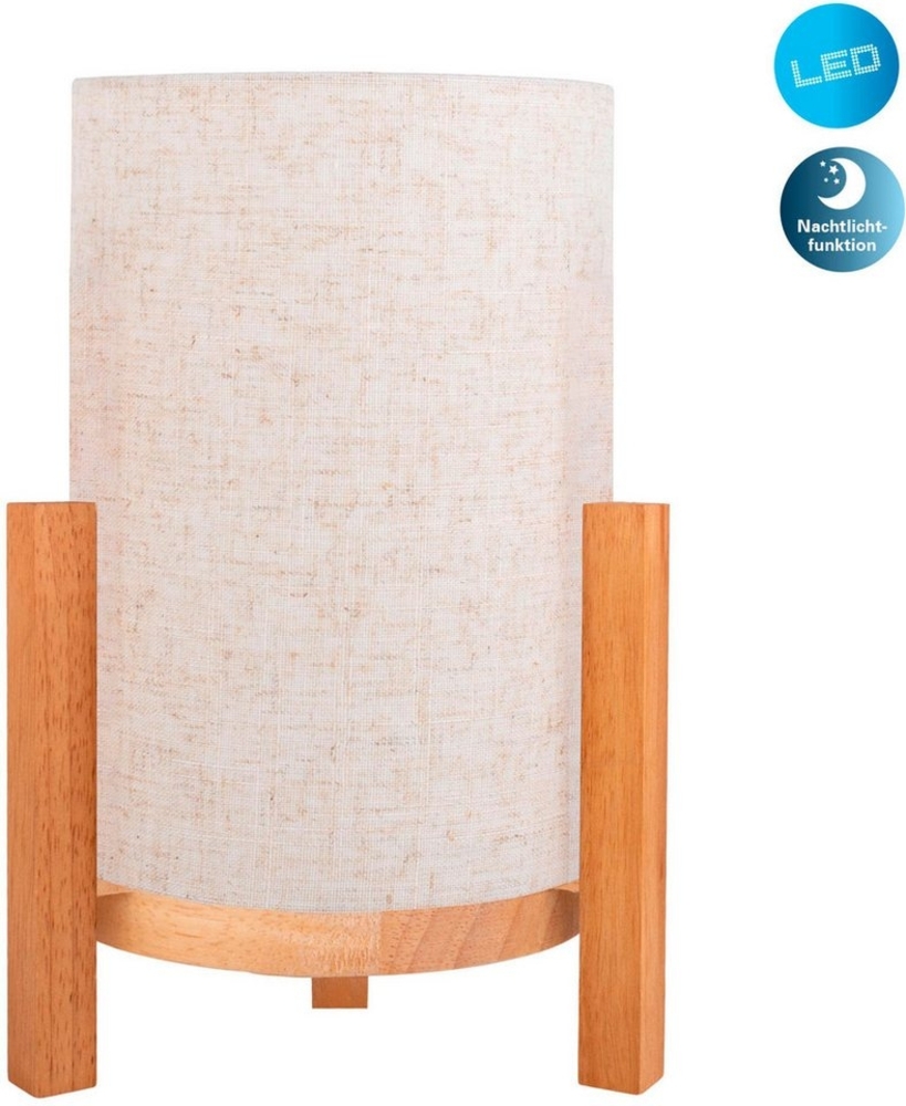näve LED Tischleuchte Madita, Ein-/Ausschalter, LED wechselbar, Warmweiß, Akkubetrieb, inkl. USB-C-Kabel, Holzgestell, Textilschirm, dimmbar Bild 1