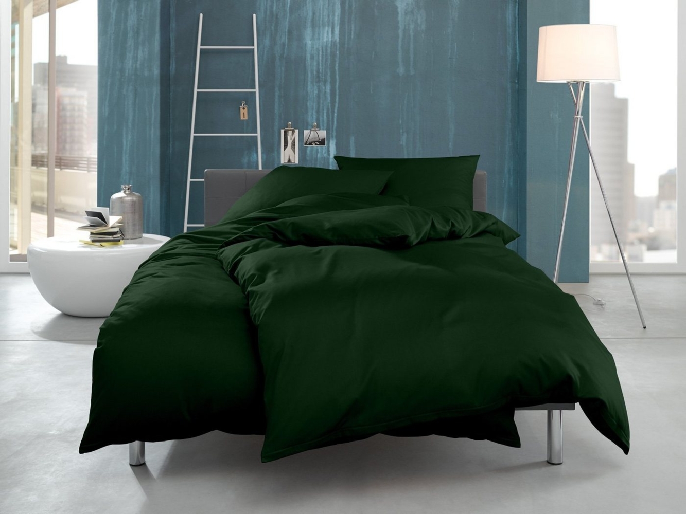 Mako Interlock Jersey Bettwäsche "Ina" uni/einfarbig tannengrün Garnitur 155x220 + 80x80 Bild 1